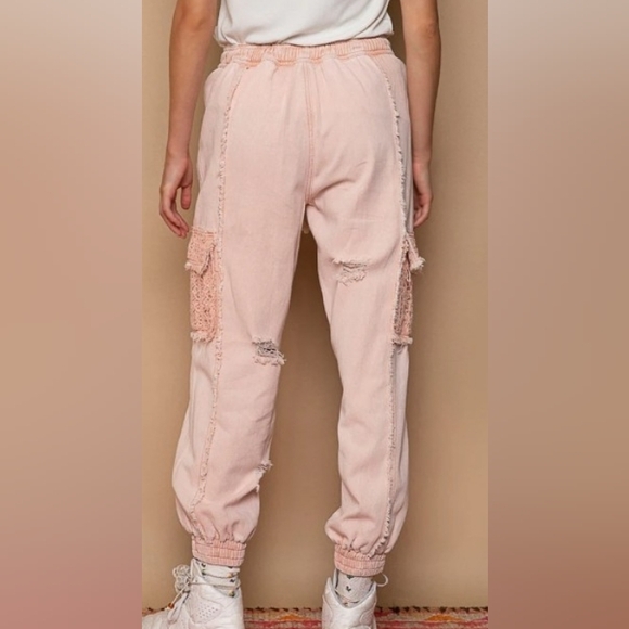 Pol Distressed Boho Pink Cargo Embroidery Joggers - Picture 3 of 11